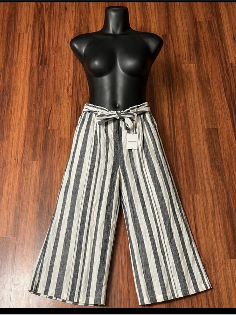 NWT WHO WHAT WEAR Striped Wide Leg Pants W/ Tie belt linen blend 16